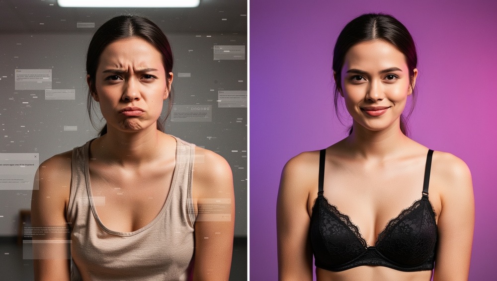 Split comparison showing frustrated experience on left versus elegant satisfied premium experience on right with vibrant magenta lighting