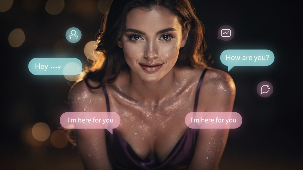 AI companion engaged in intimate conversation with glowing chat elements