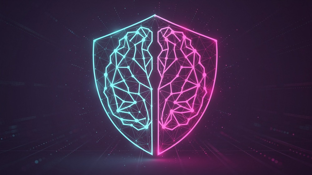 AI neural network forming a protective shield pattern